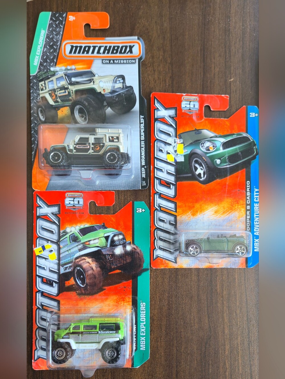 Matchbox Cars Lot Of 3. Set Of 3 Mini Cooper, Jeep Wrangler, Vantom. MBX